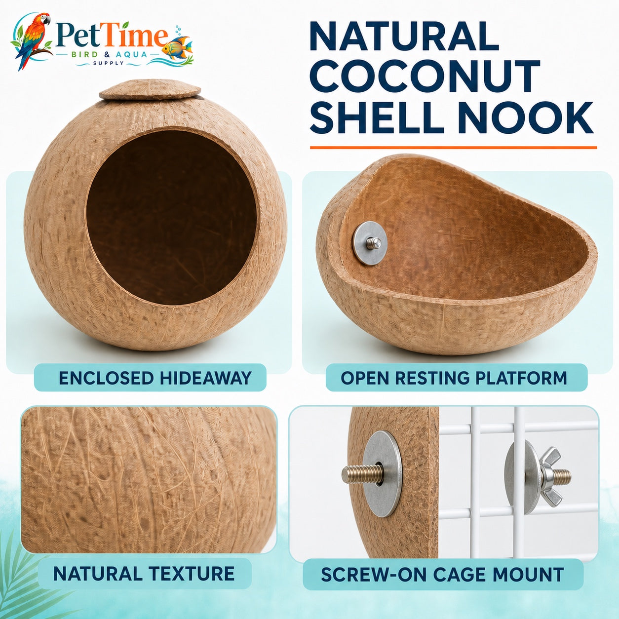 Natural Coconut Shell Bird House and Resting Perch
