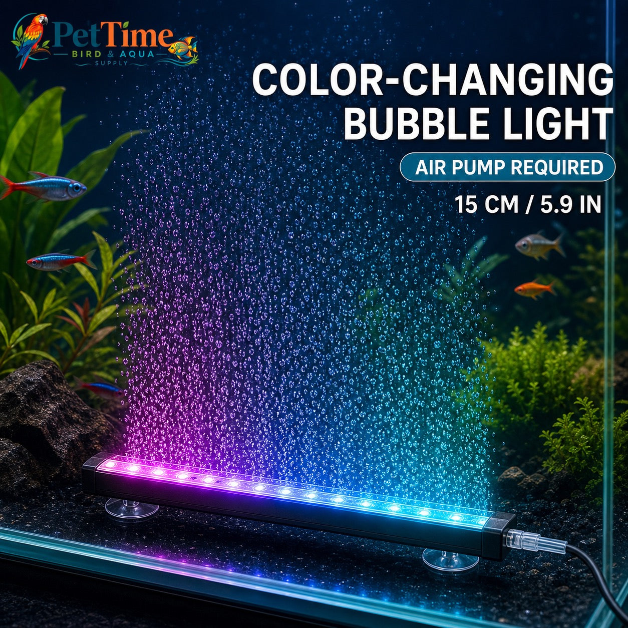 6-Inch Aquarium LED Bubble Bar with Light, USB Color-Changing