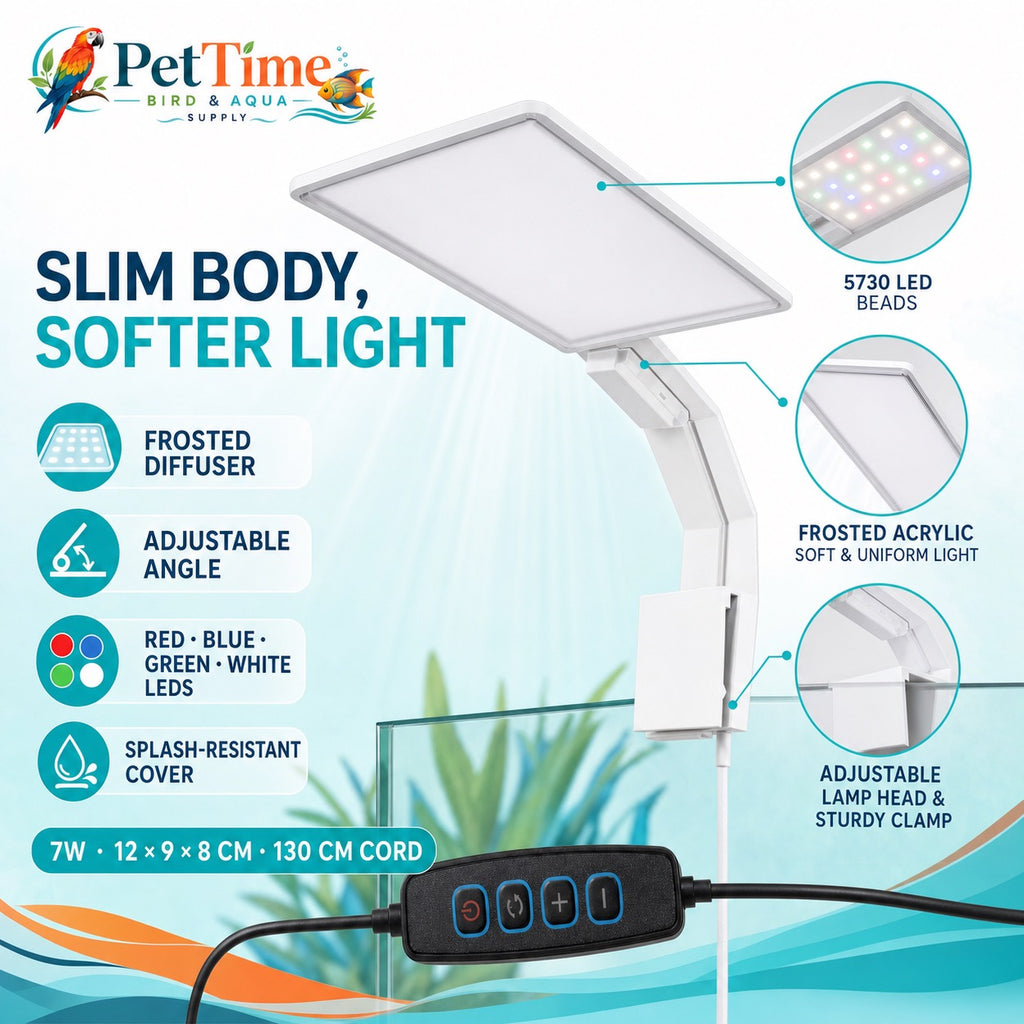 7W Clip-On Aquarium LED Light, 3 Color Modes and Frosted Acrylic Diffuser