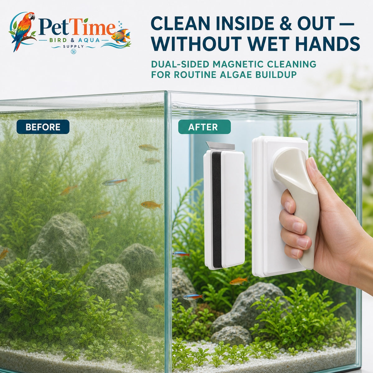 Magnetic Floating Dual-Piece Aquarium Glass Cleaner with Replaceable Algae Scraper