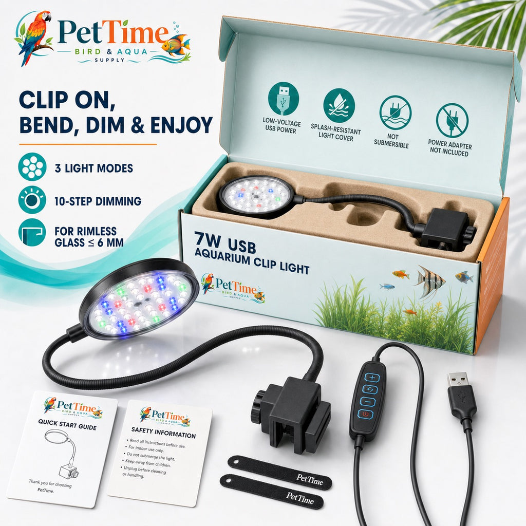 7W USB Clip-On Aquarium Light, 3-Mode Dimmable LED Fish Tank Lamp