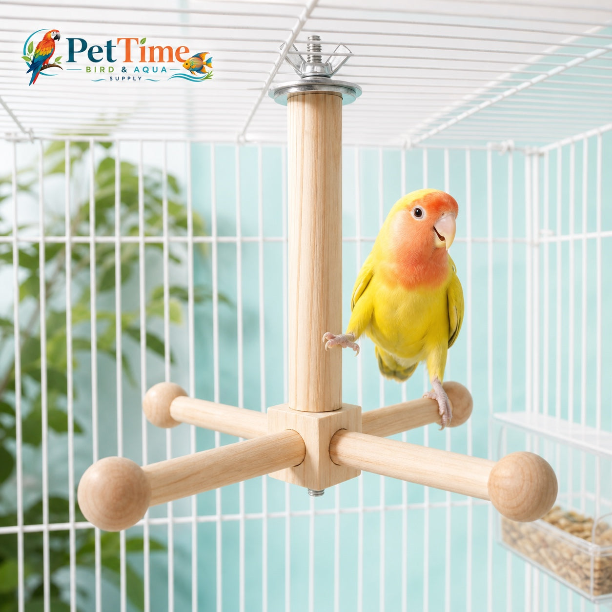 Rotating Parrot Perch for Bird Cage, 360-Degree Pinewood Windmill Toy