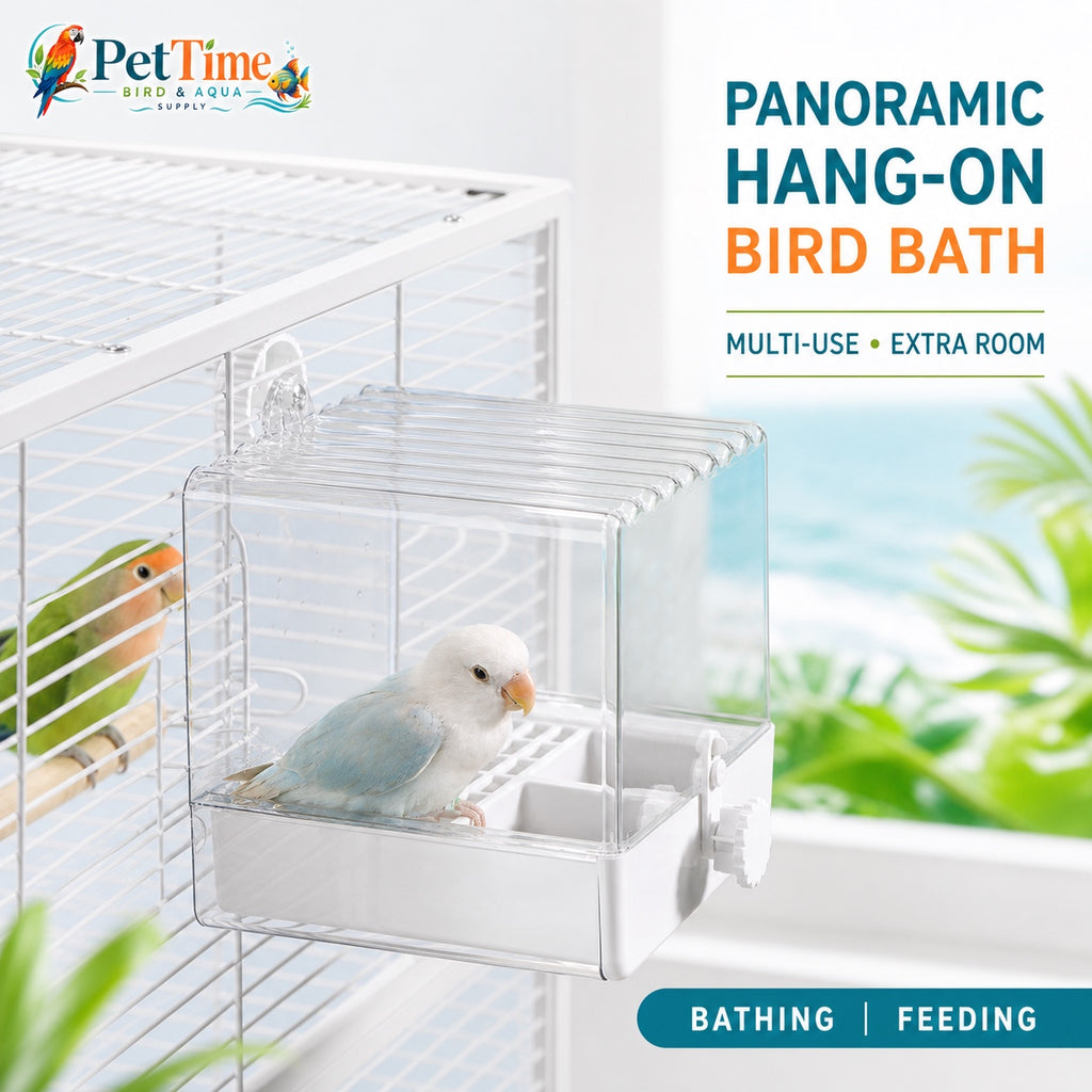 2-in-1 External Bird Bath and Feeder for Cage, Clear Parrot Bathtub
