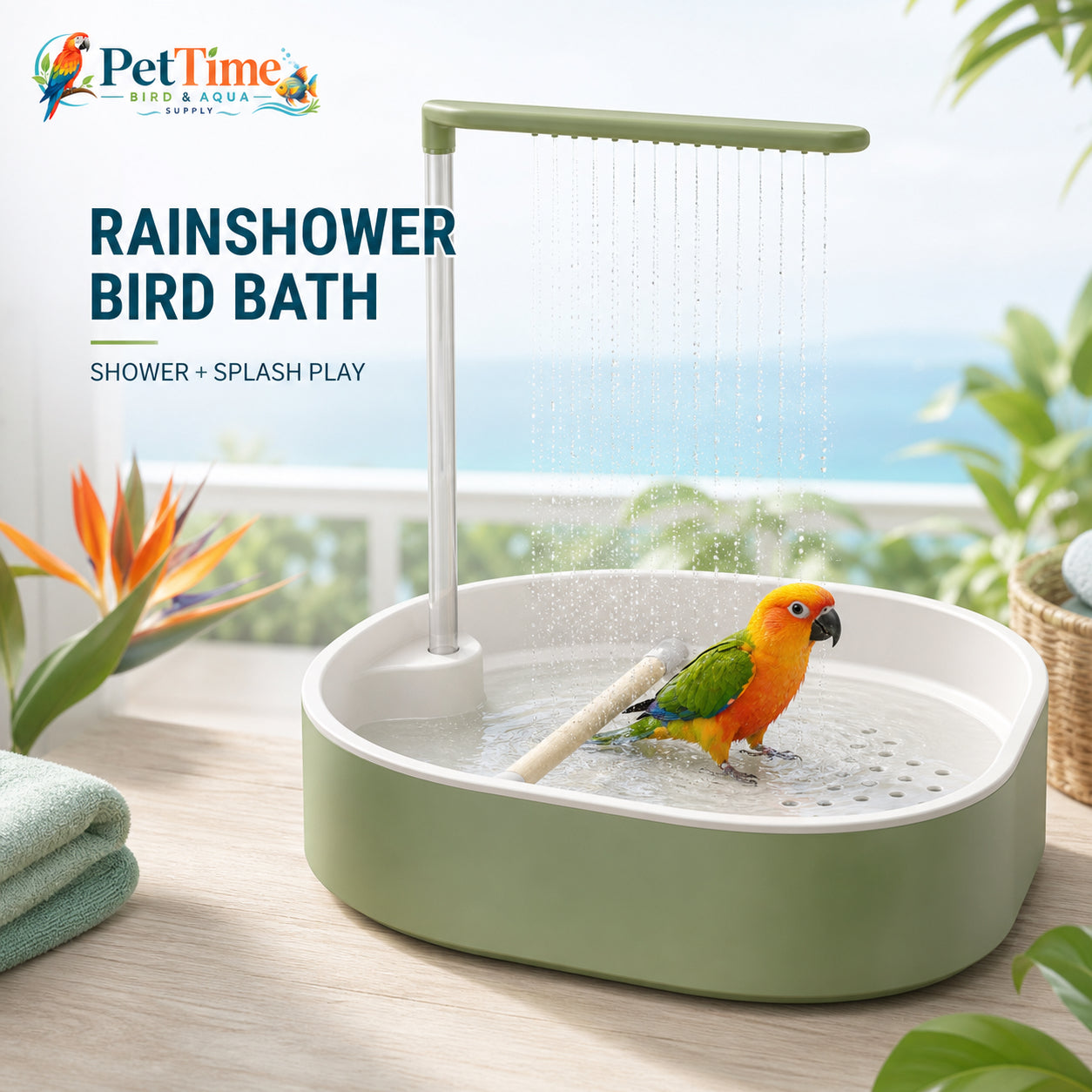 Automatic Bird Bath with Pump, Indoor Bird Shower Fountain with 5W Adjustable Pump