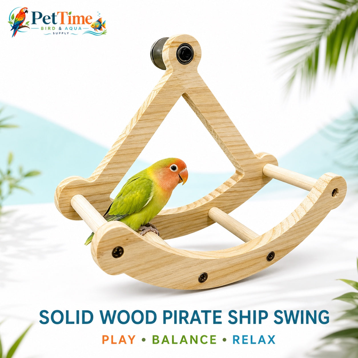 Pirate Ship Bird Swing Perch, Cage-Mounted Parrot Rocking Toy