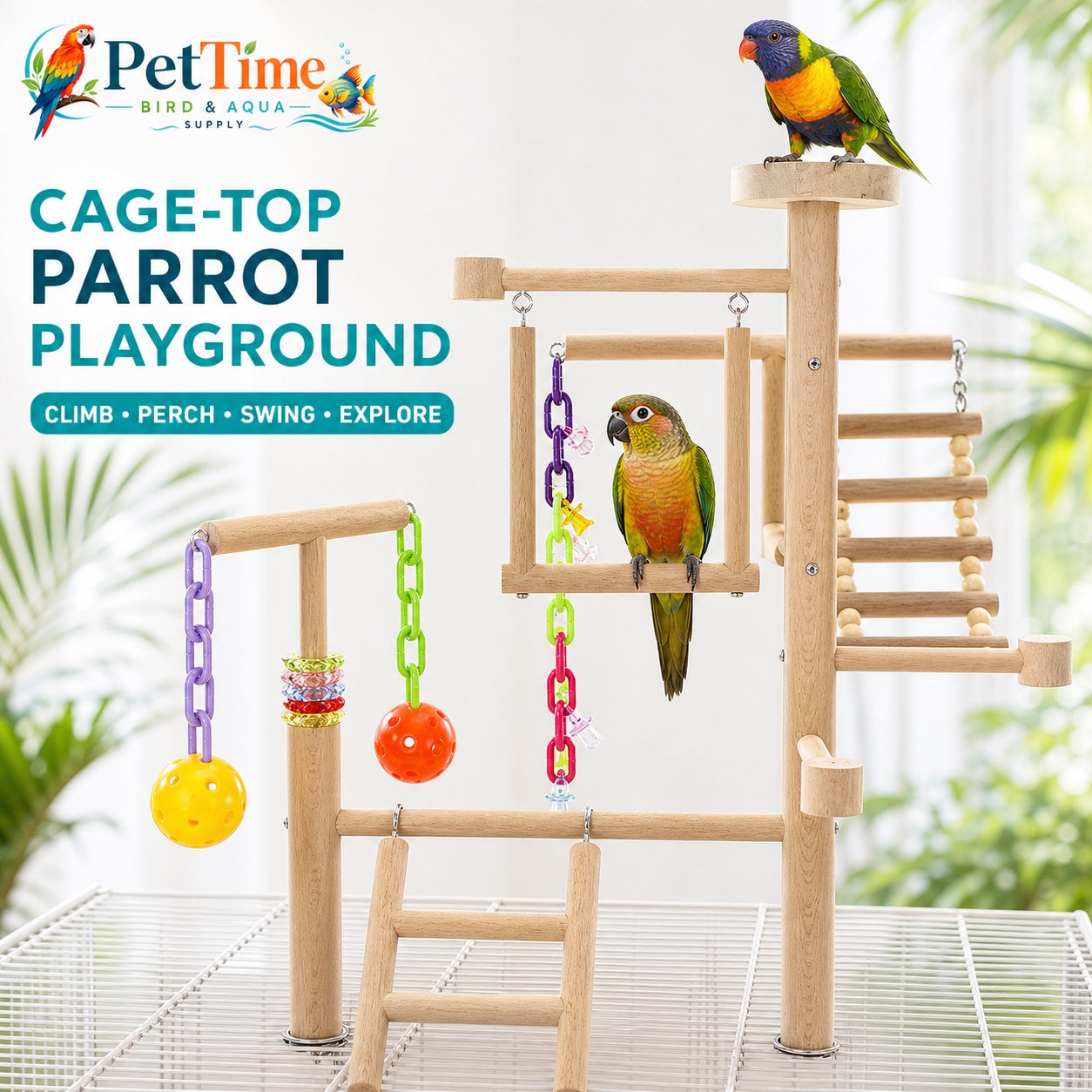 Table Top Parrot Playground, Multi-Level Wooden Parrot Playground with Perches