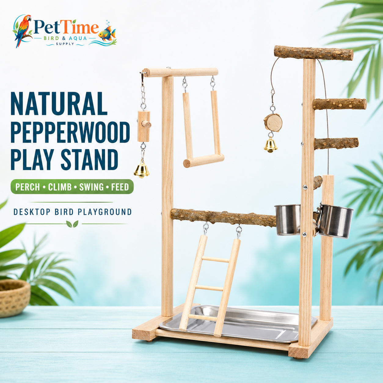 Table Top Bird Play Stand with Pepper Wood Perches, Parrot Playground