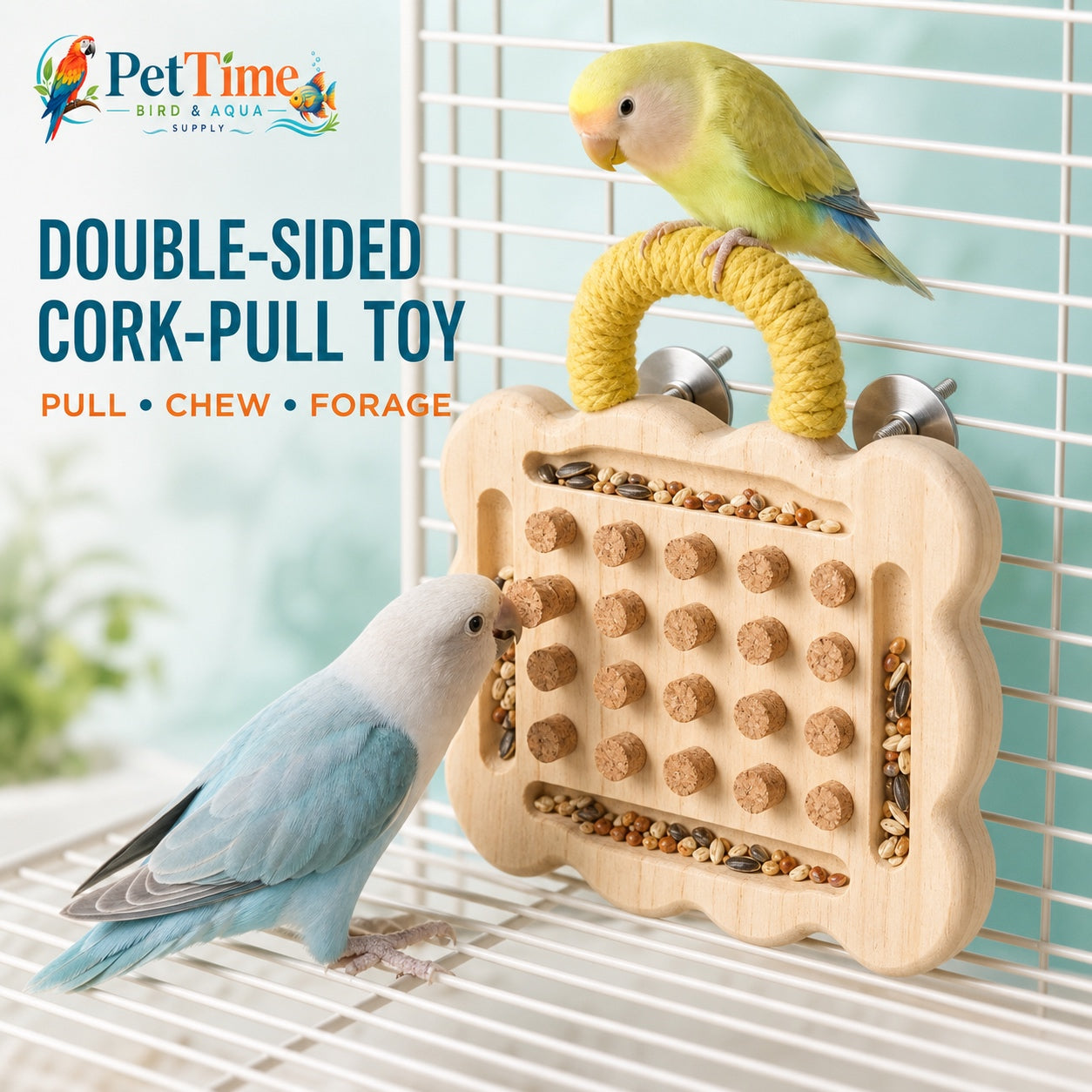 Tafit Bird Foraging Toy, Double-Sided Pine Wood Bird Puzzle Board