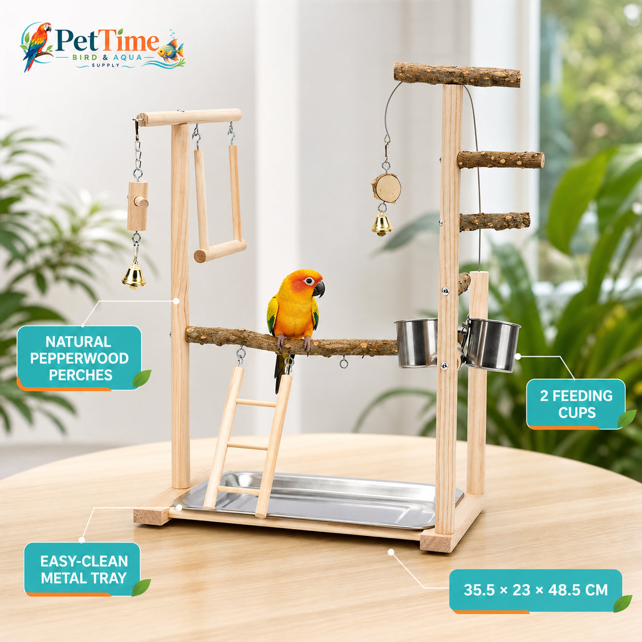 Table Top Bird Play Stand with Pepper Wood Perches, Parrot Playground