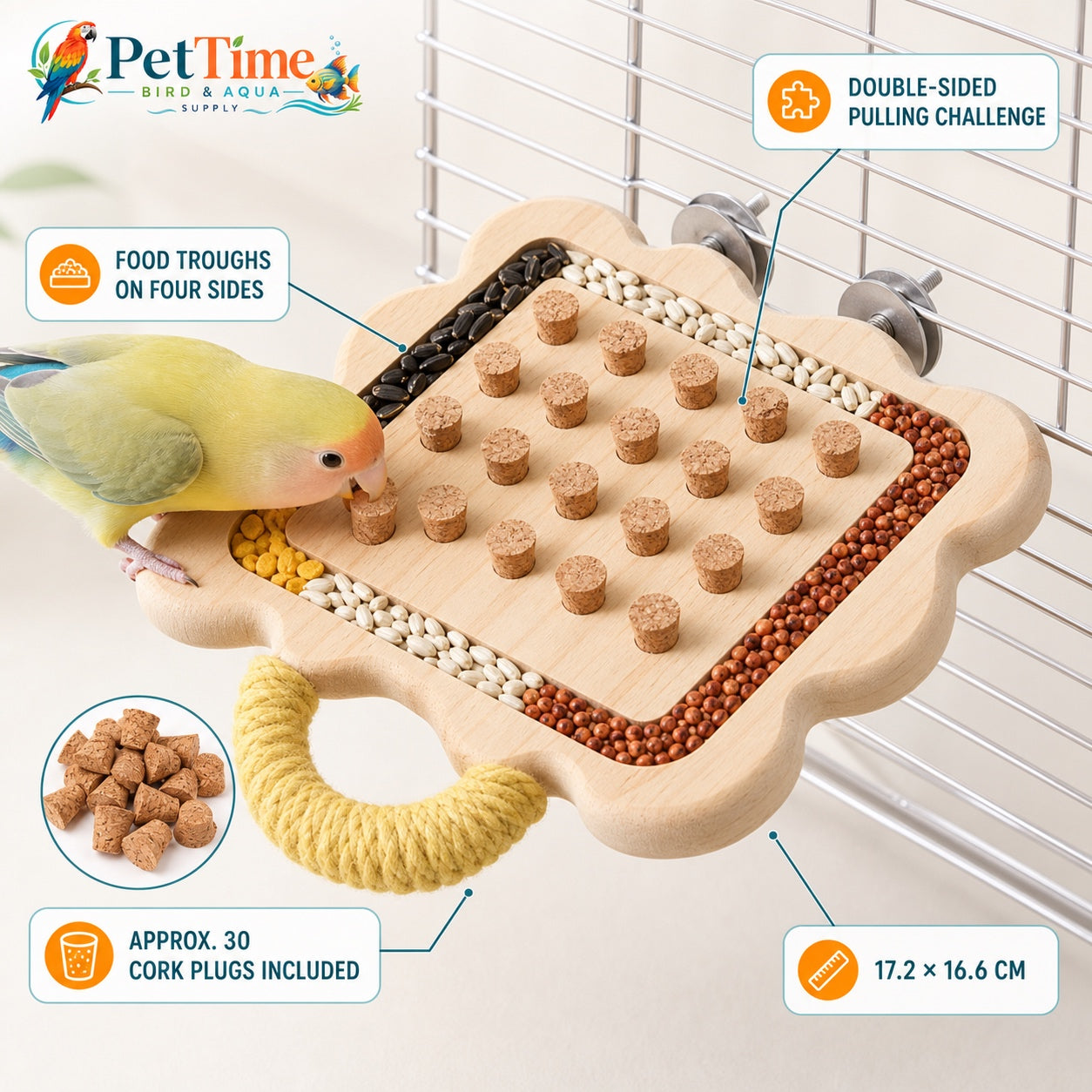 Tafit Bird Foraging Toy, Double-Sided Pine Wood Bird Puzzle Board