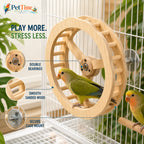 Wooden Bird Exercise Wheel, 20 cm Parrot Rotating Perch Toy with Dual Bearings
