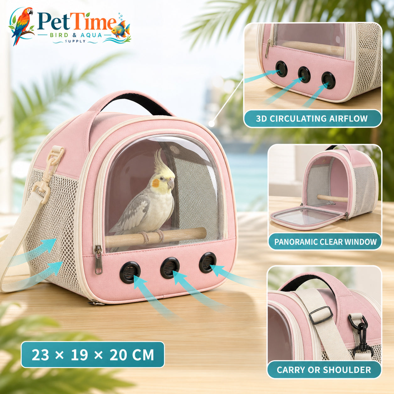 Small Bird Carrier Bag with Panoramic Clear Window, Breathable Parrot Travel Carrier